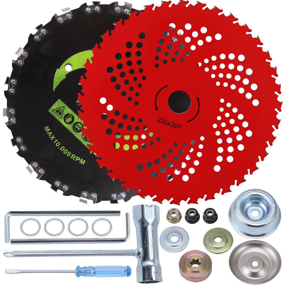 PLAXNS 9x36 carbide blade ready for heavy-duty brush cutting and clean edges