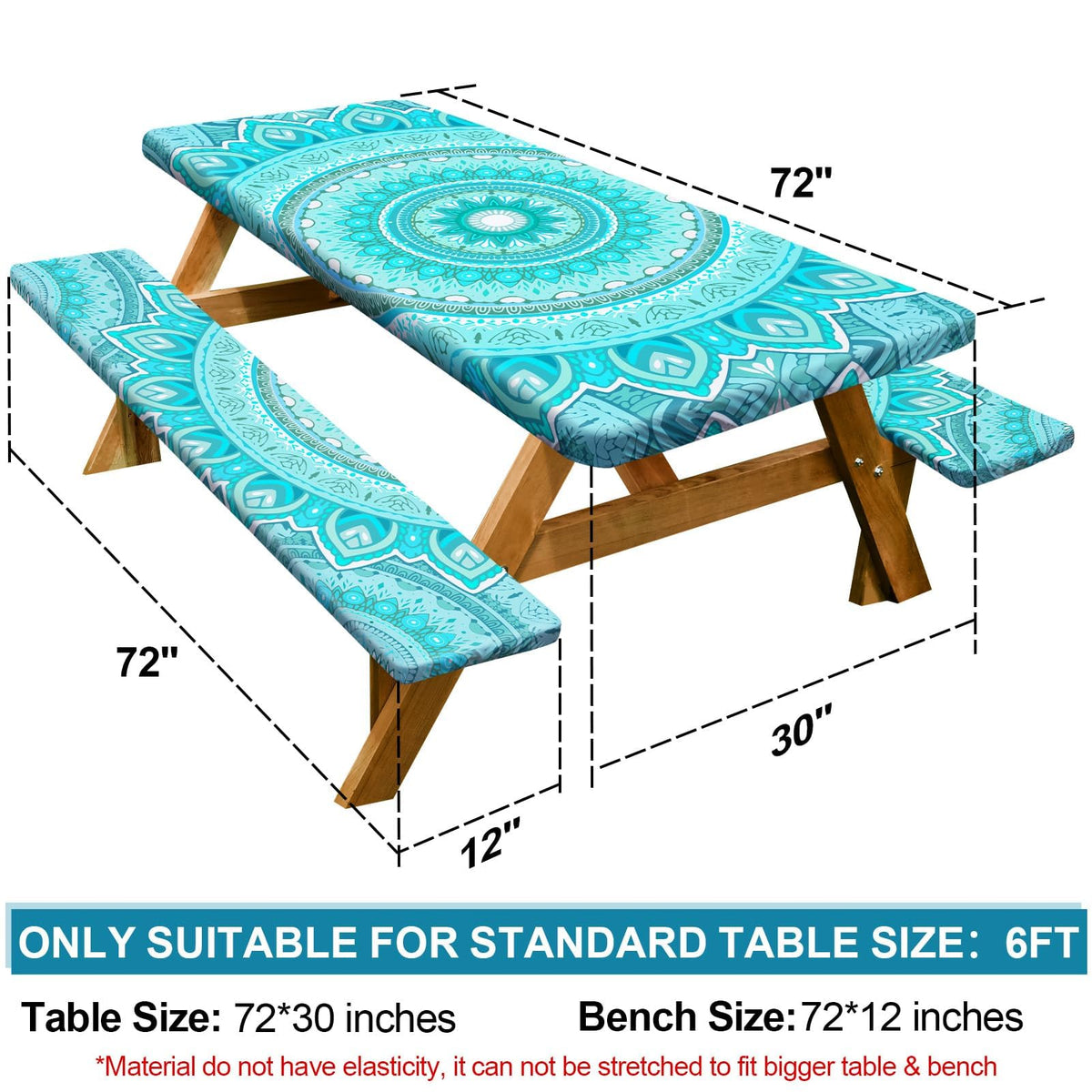 Play Tailor bench cover in ice blue keeps benches clean at picnics and camping.