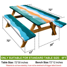 Play Tailor bench covers 72in with elastic edges prevent movement during windy picnics.