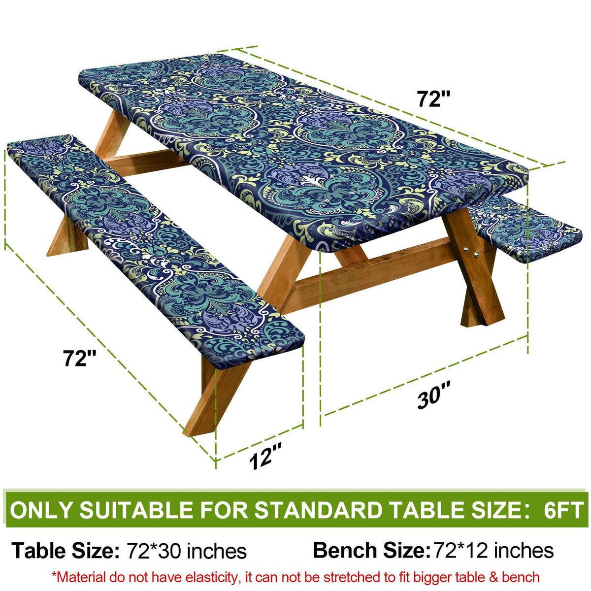 Play Tailor bench covers 72x12in set secures seating in wind.