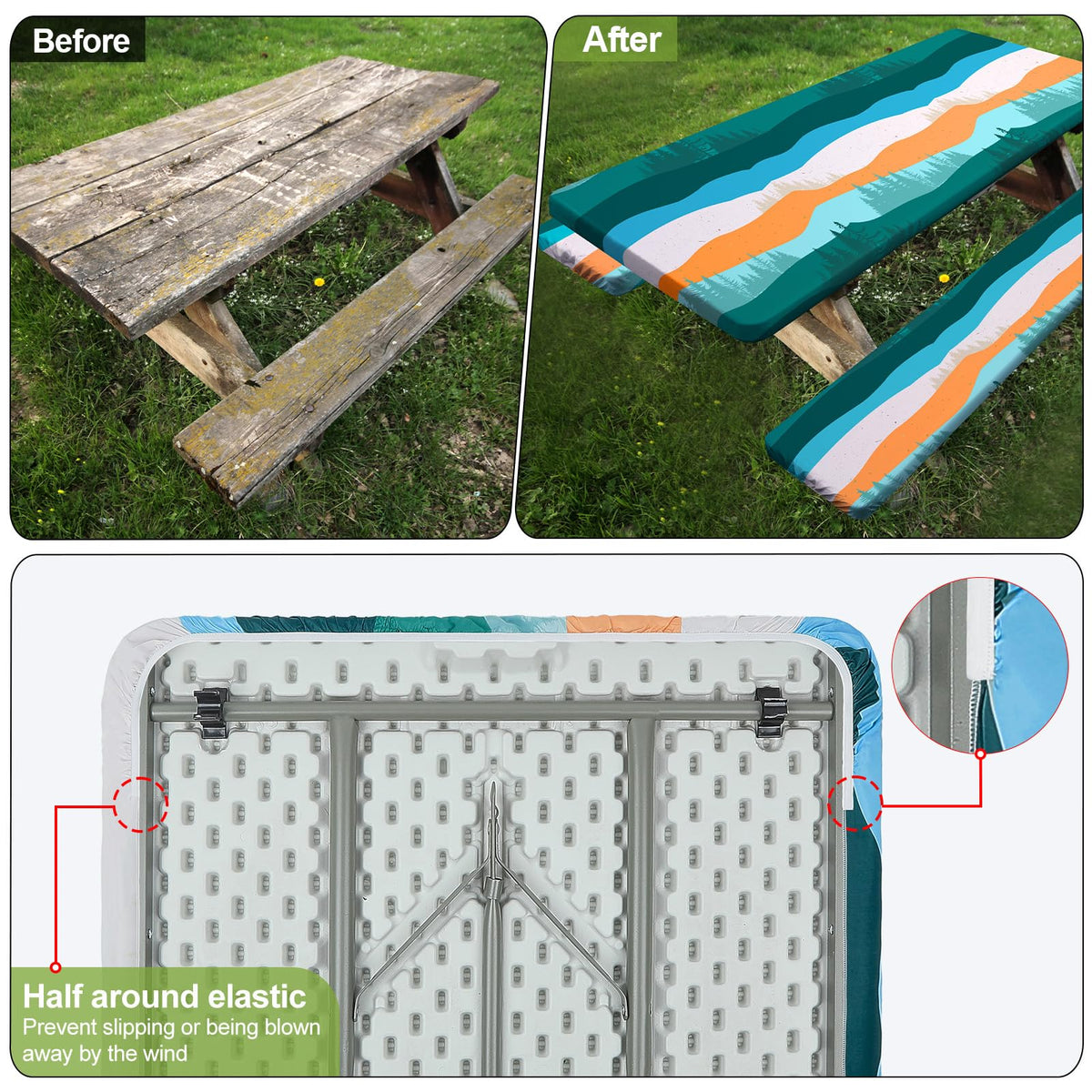 Play Tailor camper pattern design adds style to outdoor meals.