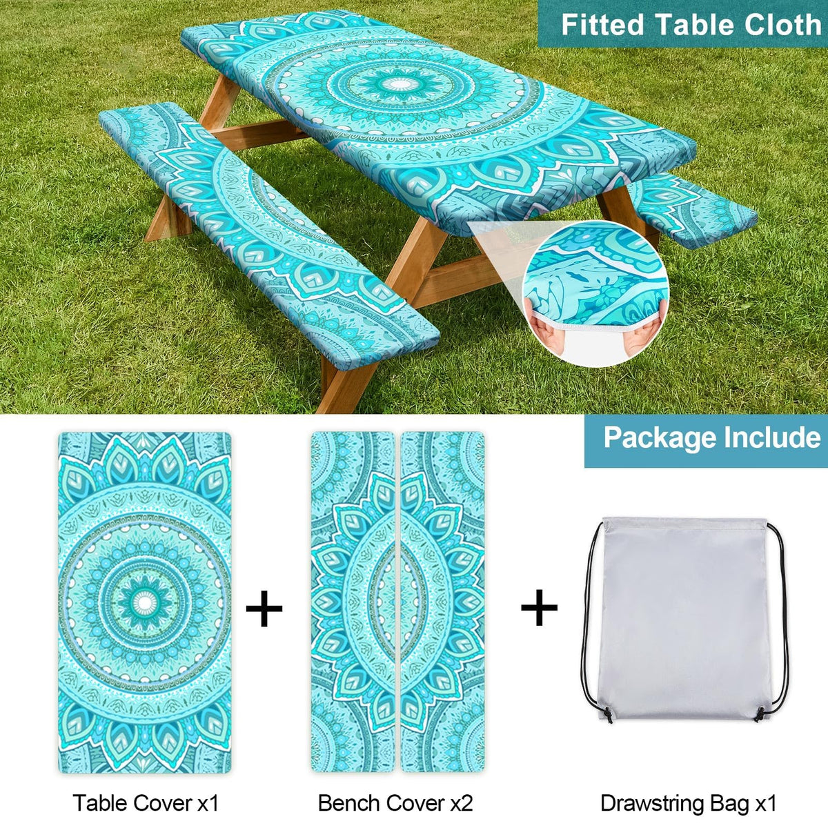 Play Tailor elastic-edge, windproof covers stay secure on tables and benches.