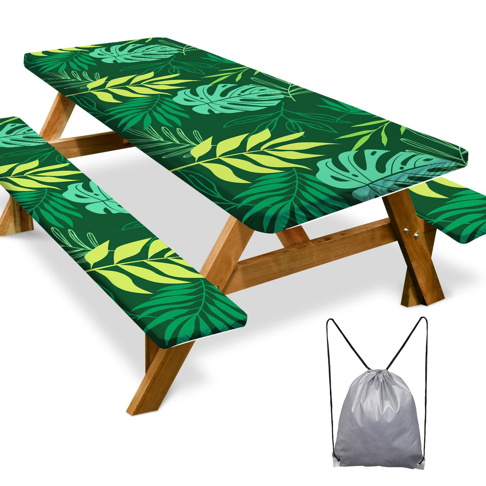 Play Tailor picnic table cover in dark green provides waterproof protection for outdoor dining.