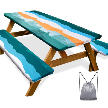 Play Tailor picnic table cover 72in on table protects against spills outdoors.