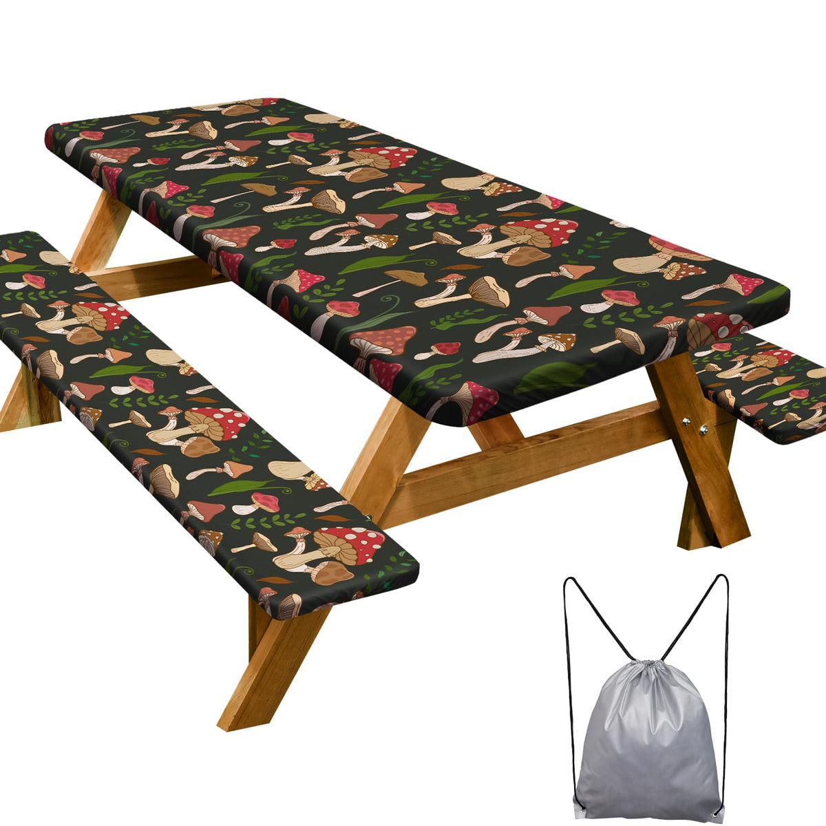 Play Tailor picnic table cover 96in in black red protects the table from spills.