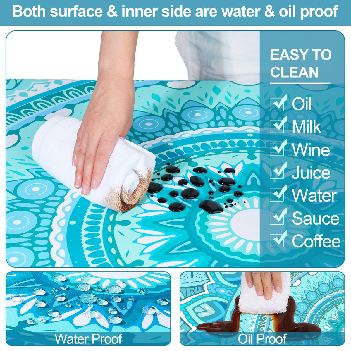 Play Tailor waterproof tablecloth with inner film guards against spills and stains.