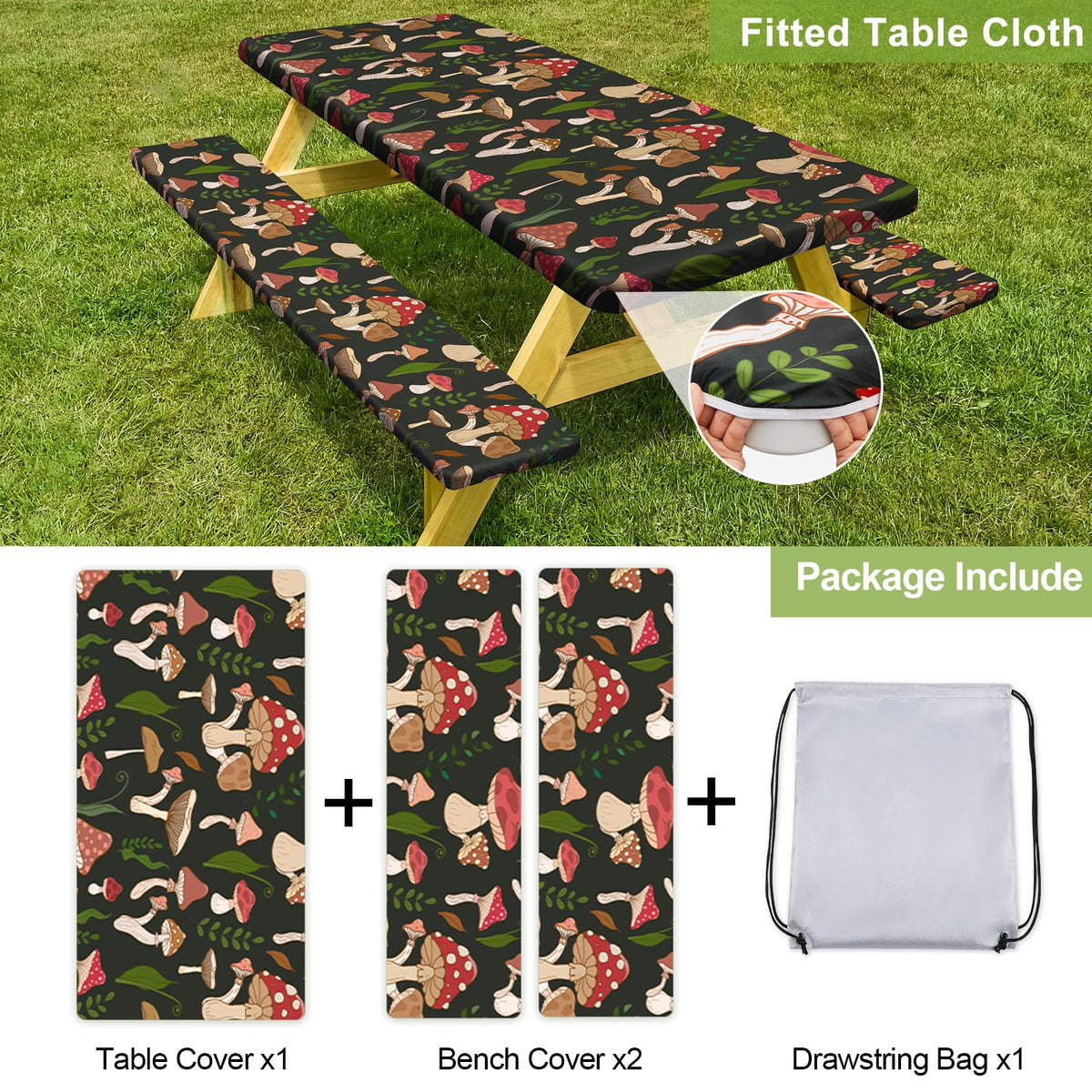 Play Tailor windproof elastic band demonstrates secure fit on table covers.