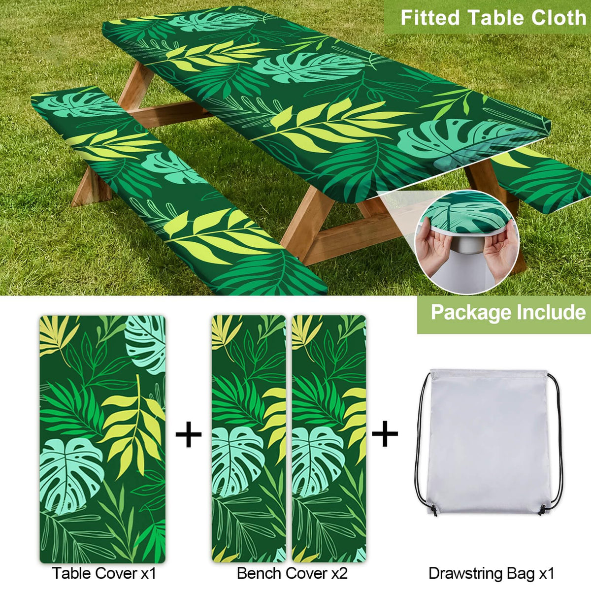 Play Tailor elastic-edge on cover showing windproof fit for outdoor dining.