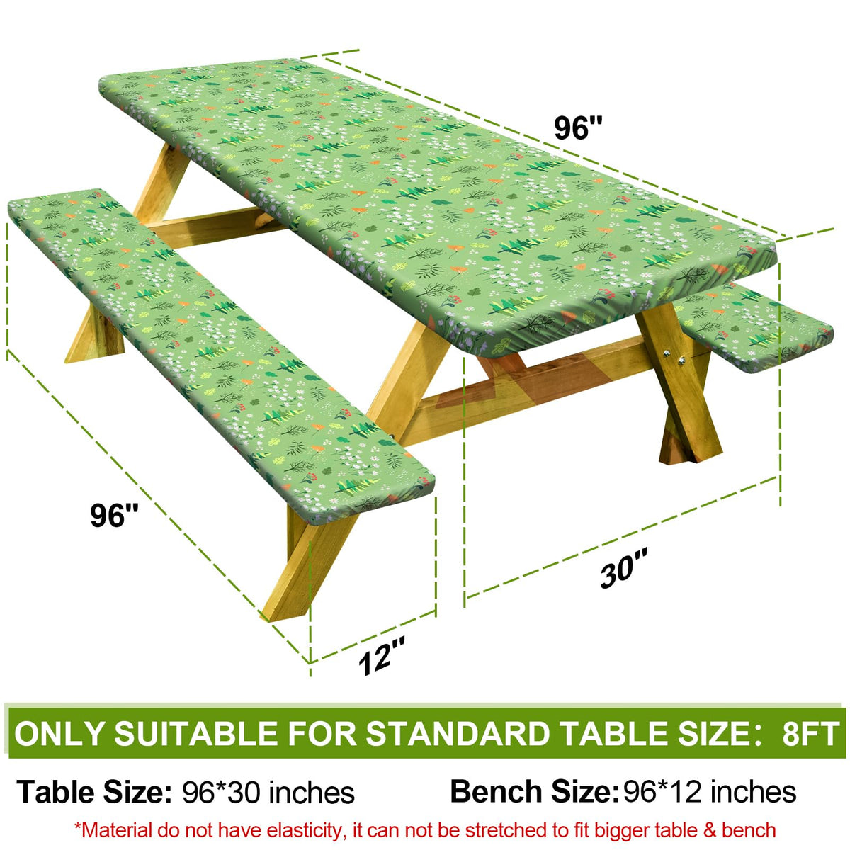 Play Tailor bench cover keeps 96x12 seats clean and dry during outdoor dining.