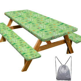 Play Tailor picnic table cover in waterproof fabric protects 96x30 tables during outdoor meals.