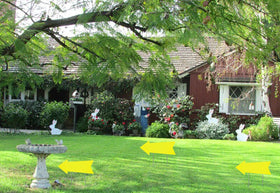 Plceucsrs double-sided arrows sign shows clear directions from both sides