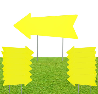 Plceucsrs yellow arrow sign with stake, high visibility for yard sales