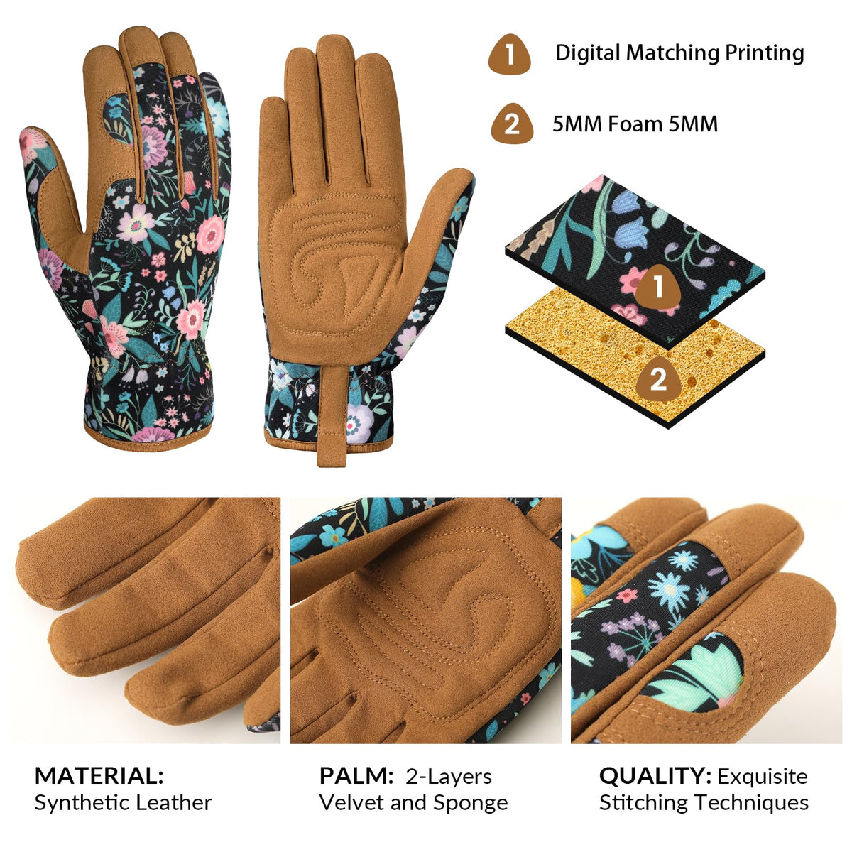 Pleneal garden gloves palm padding for secure grip during planting