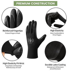 Durable latex coating provides grip in damp or greasy conditions.