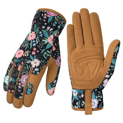 Pleneal leather garden gloves thorn-proof front view for durable protection while weeding