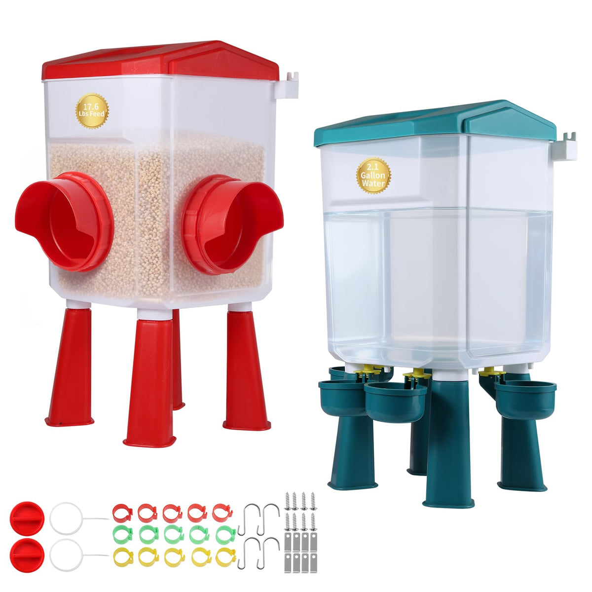 PlentiVive feeder-waterer set assembled for coop use and accessibility.