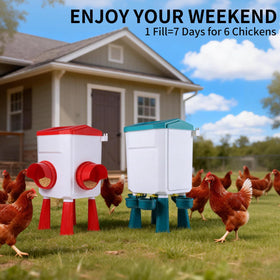 PlentiVive leak-proof waterer with dual-seal cups for clean coop use.