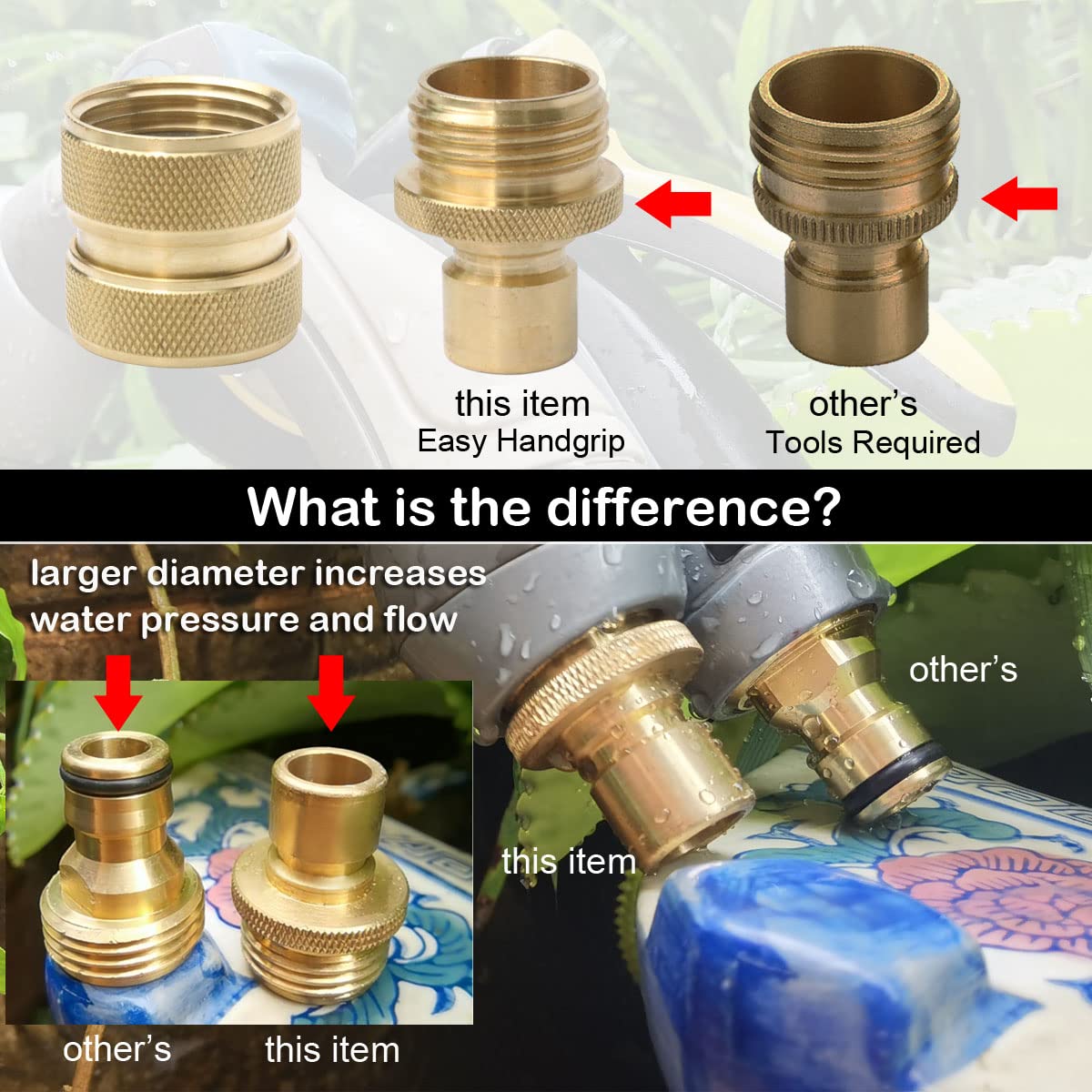 PLG brass 4-piece female connectors enabling fast, leak-free hose connections