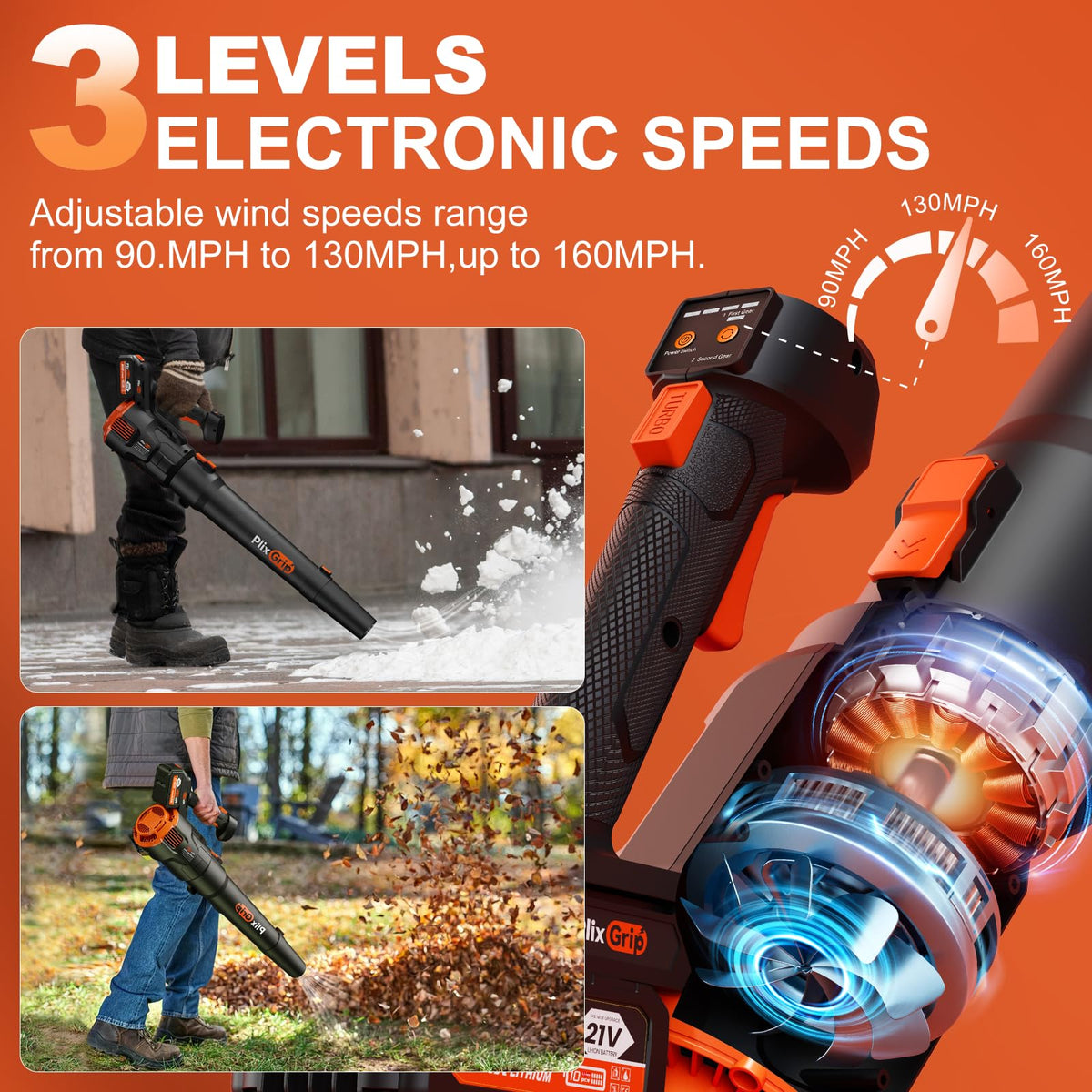 PlixGrip blower with two batteries and charger for extended cordless use