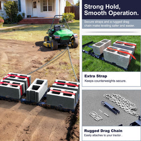 Plorvia drag harrow attached to ATV with secure chain