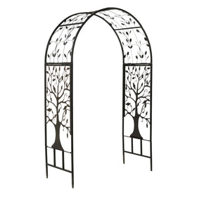 Plow & Hearth arch metal garden arbor with tree of life design, 83 inches tall, ideal entrance feature
