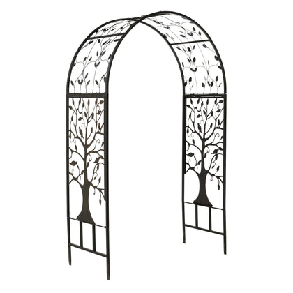 Plow & Hearth arch metal garden arbor with tree of life design, 83 inches tall, ideal entrance feature