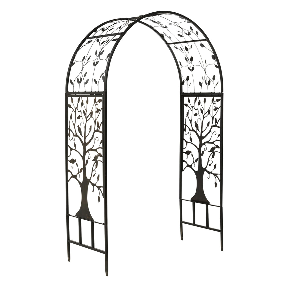 Plow & Hearth arch metal garden arbor with tree of life design, 83 inches tall, ideal entrance feature