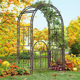 Plow & Hearth arch garden arbor front view ideal for entry and plant support.