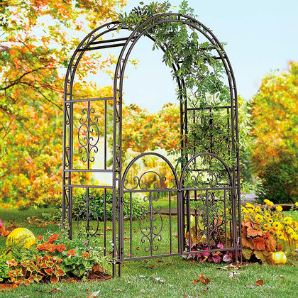 Plow & Hearth arch garden arbor front view ideal for entry and plant support.