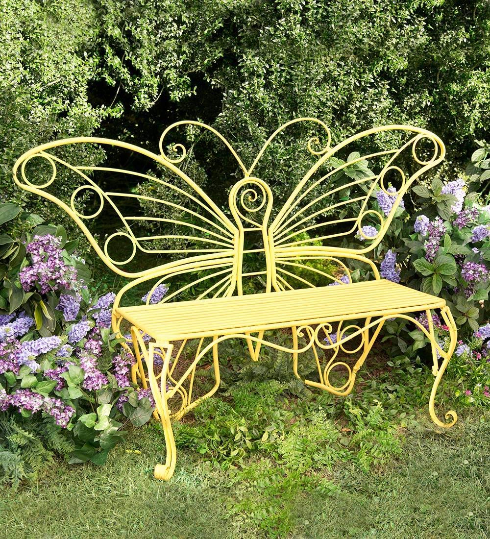 Plow & Hearth butterfly bench back detail for elegant garden décor.