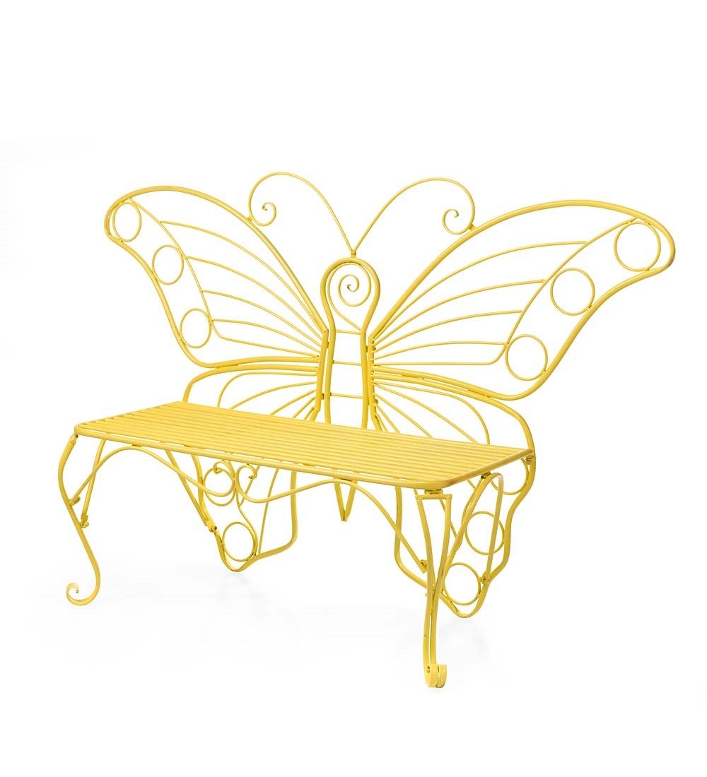 Plow & Hearth butterfly bench wide outdoor view for garden seating.