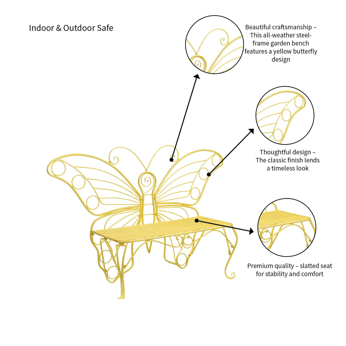 Plow & Hearth butterfly bench with plant display potential.