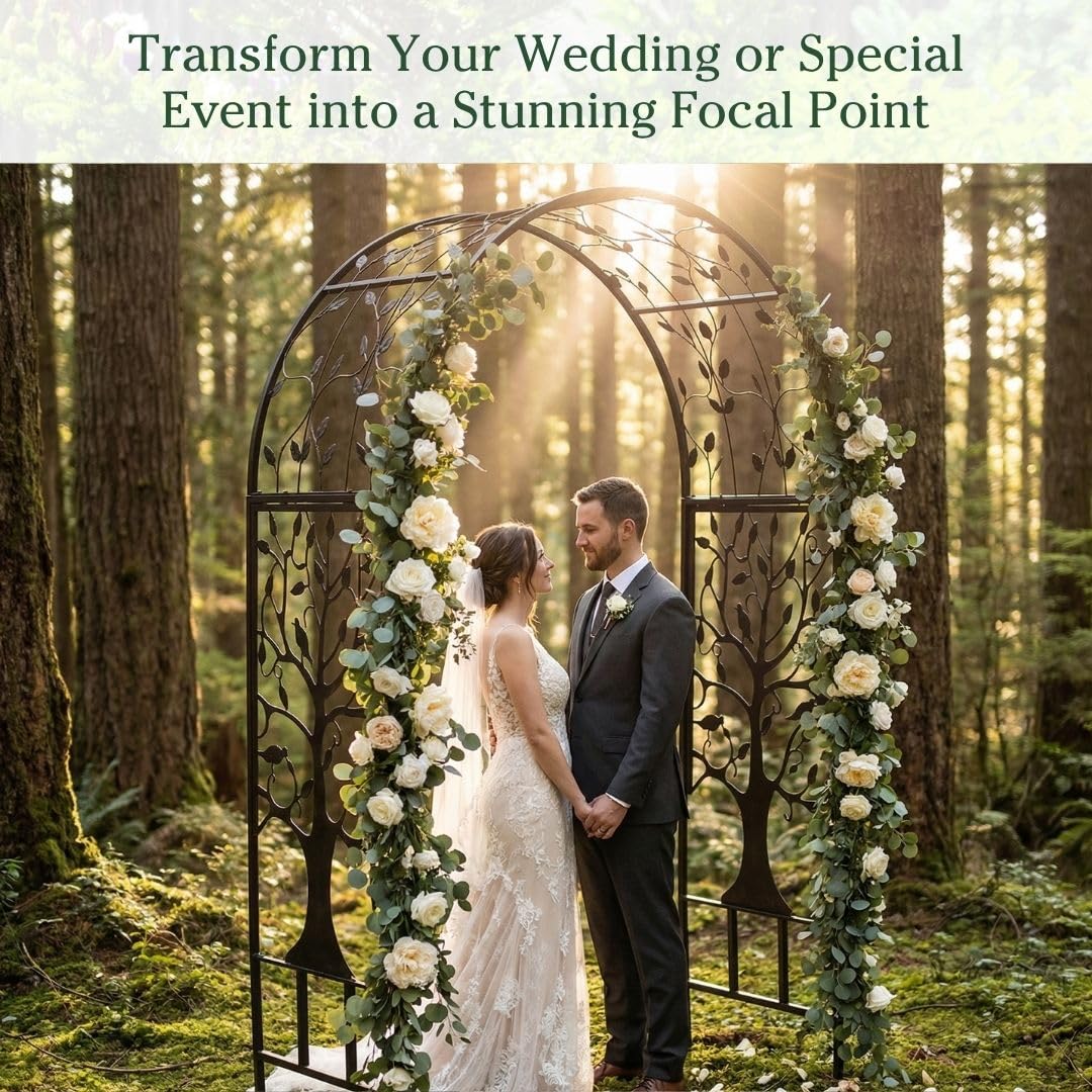 Outdoor wedding arch decor using Plow & Hearth arch for ceremony backdrop