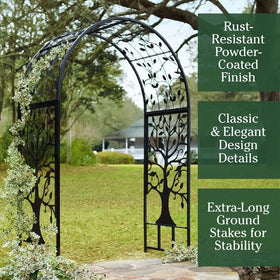 Arbor supporting climbing plants like roses and ivy for lush vertical interest