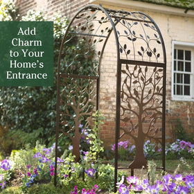 Decorative arbor creating a charming privacy feel along a fence line