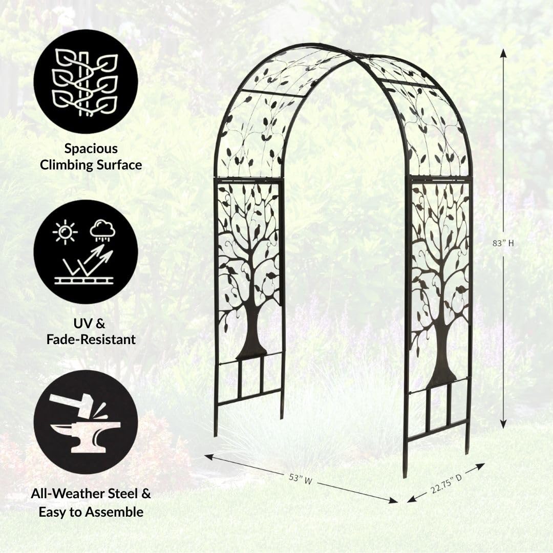 Durable weather-resistant metal arbor for outdoor use and plant support