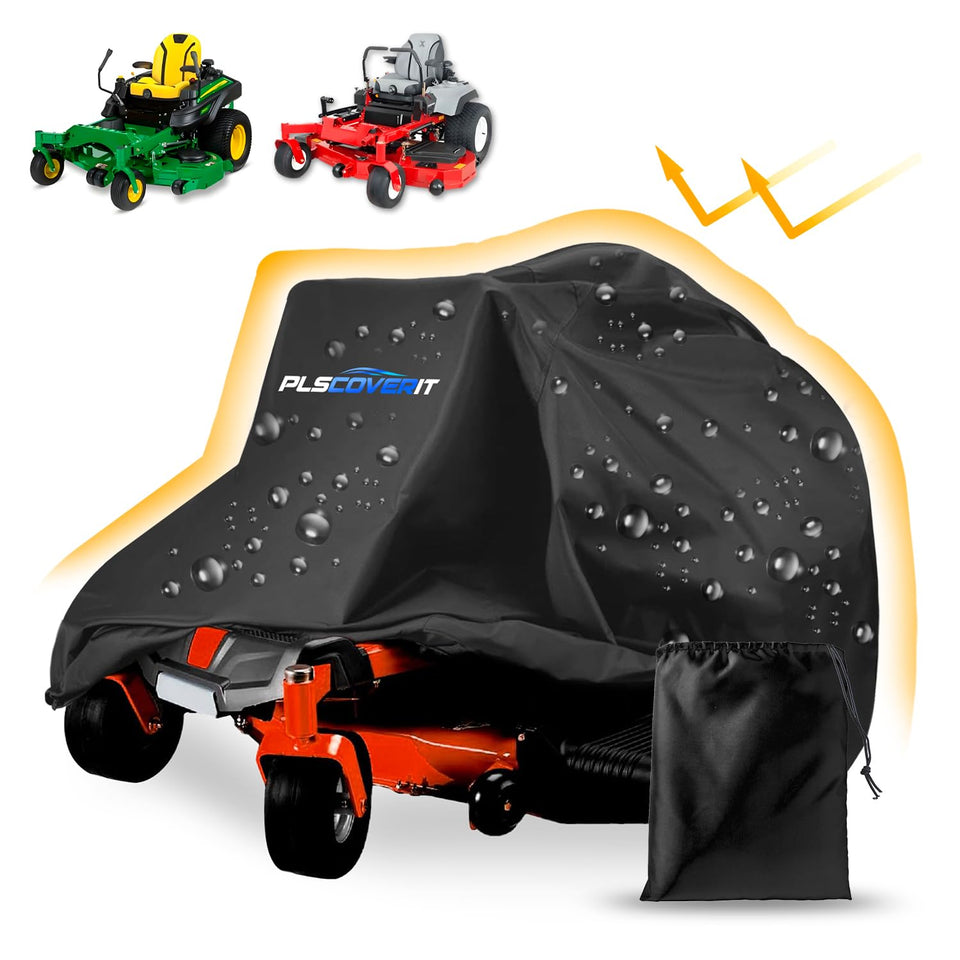 Plscoverit heavy-duty 600D fabric mower cover protecting outdoor zero-turn mowers