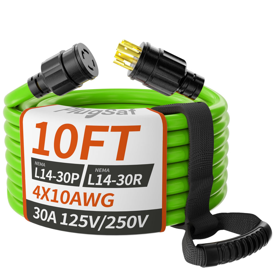 PlugSaf 10 ft 30A cord with twist-lock for secure outdoor generator hookup