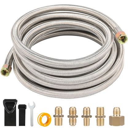 PLUMBINGMASTER 12ft braided propane hose for flexible outdoor grill connections.