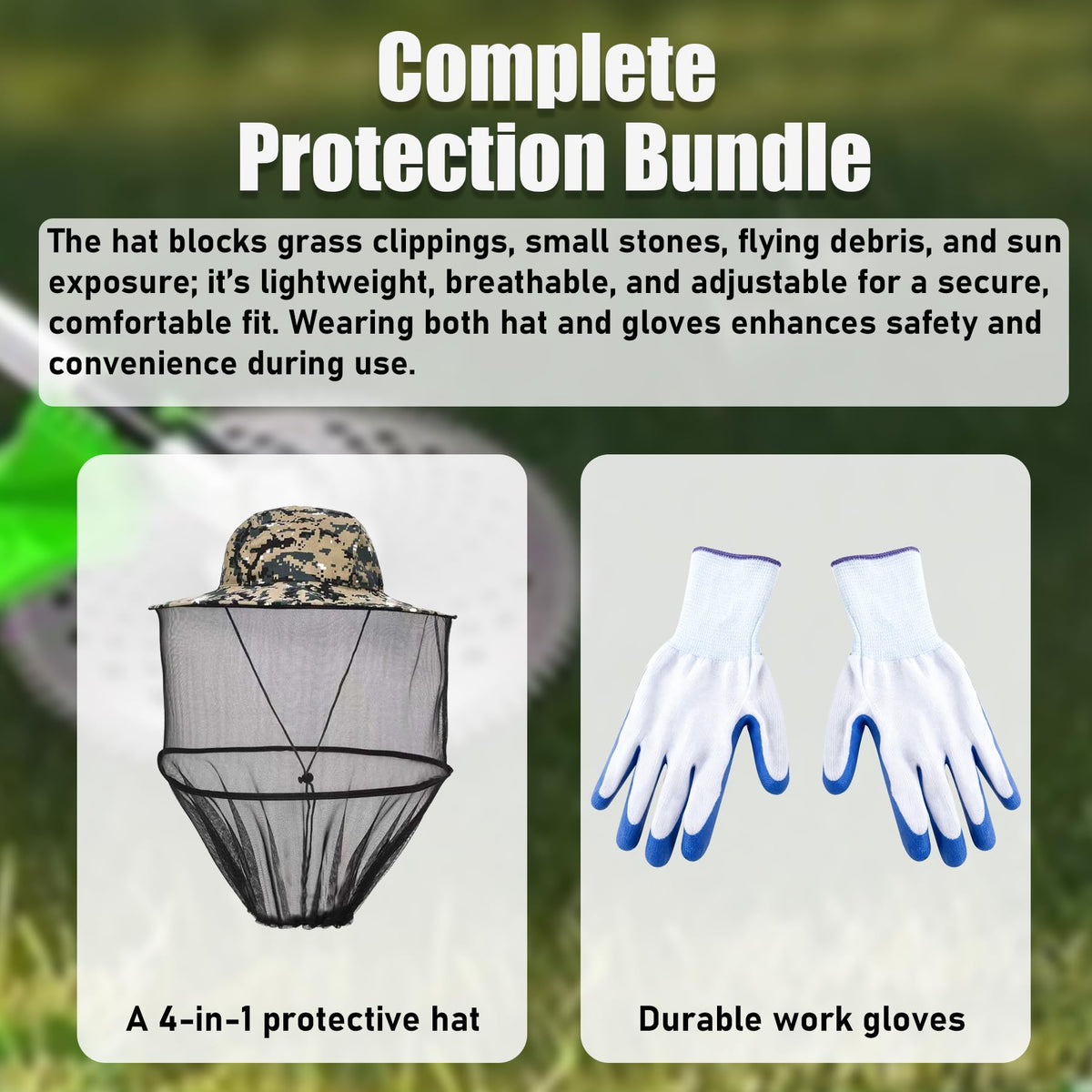 PLUMIA protective hat blocks debris and sun exposure