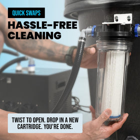 Plunge Crafters 50 micron pleated filters capture rust and sediment for cleaner water
