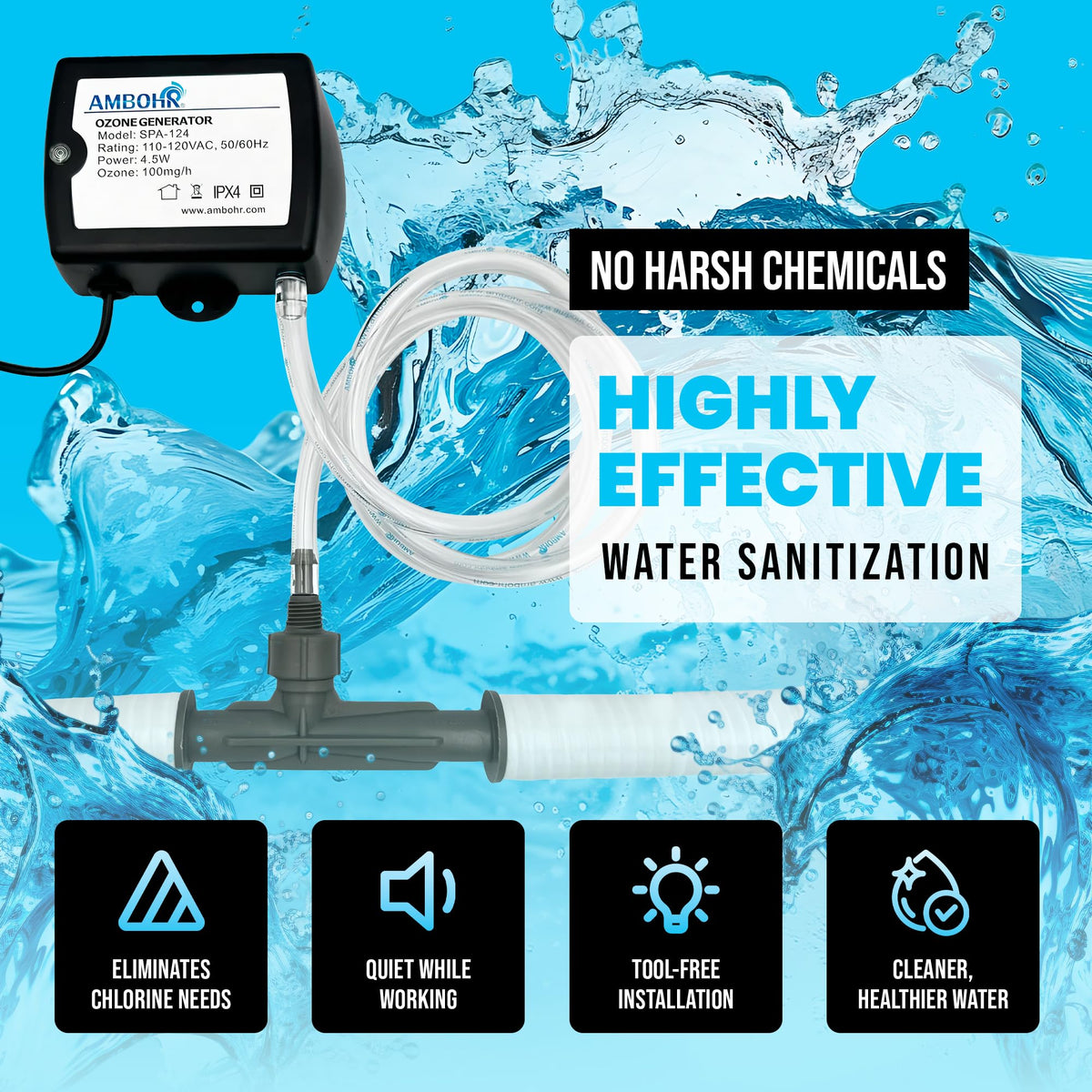 SPA-124 venturi connection ready to pull ozone into water for sanitization
