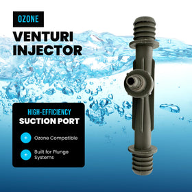 Plunge Crafters Ozone Venturi Injector with 3-4-inch barb inlets and outlets for simple hoses.