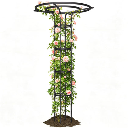 Plus Yard mushroom-top trellis supports tall vines for vertical growth.
