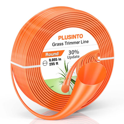 PLUSINTO 0.095 orange coil trimmer line highlighting durability for heavy weeds