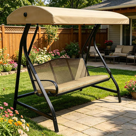 PLUSLEYSC beige canopy adds classic decor while requiring minimal maintenance.