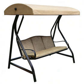 PLUSLEYSC outdoor swing canopy top in beige provides durable shade with 420D fabric.