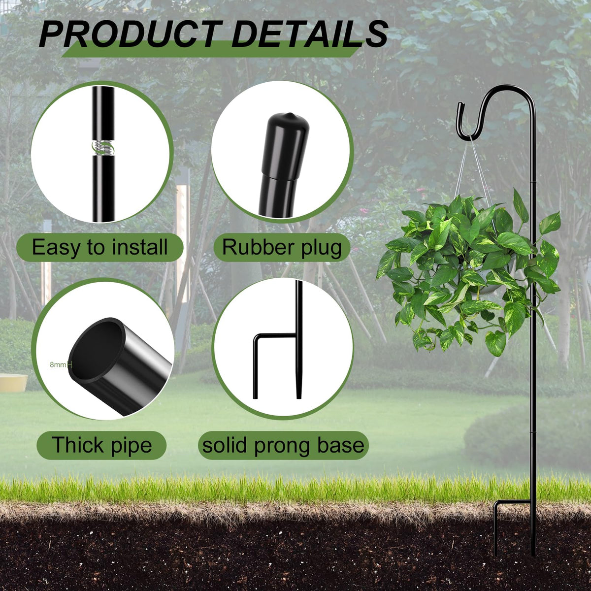 PLUVAVA black metal hanger offers sturdy support for garden decor.