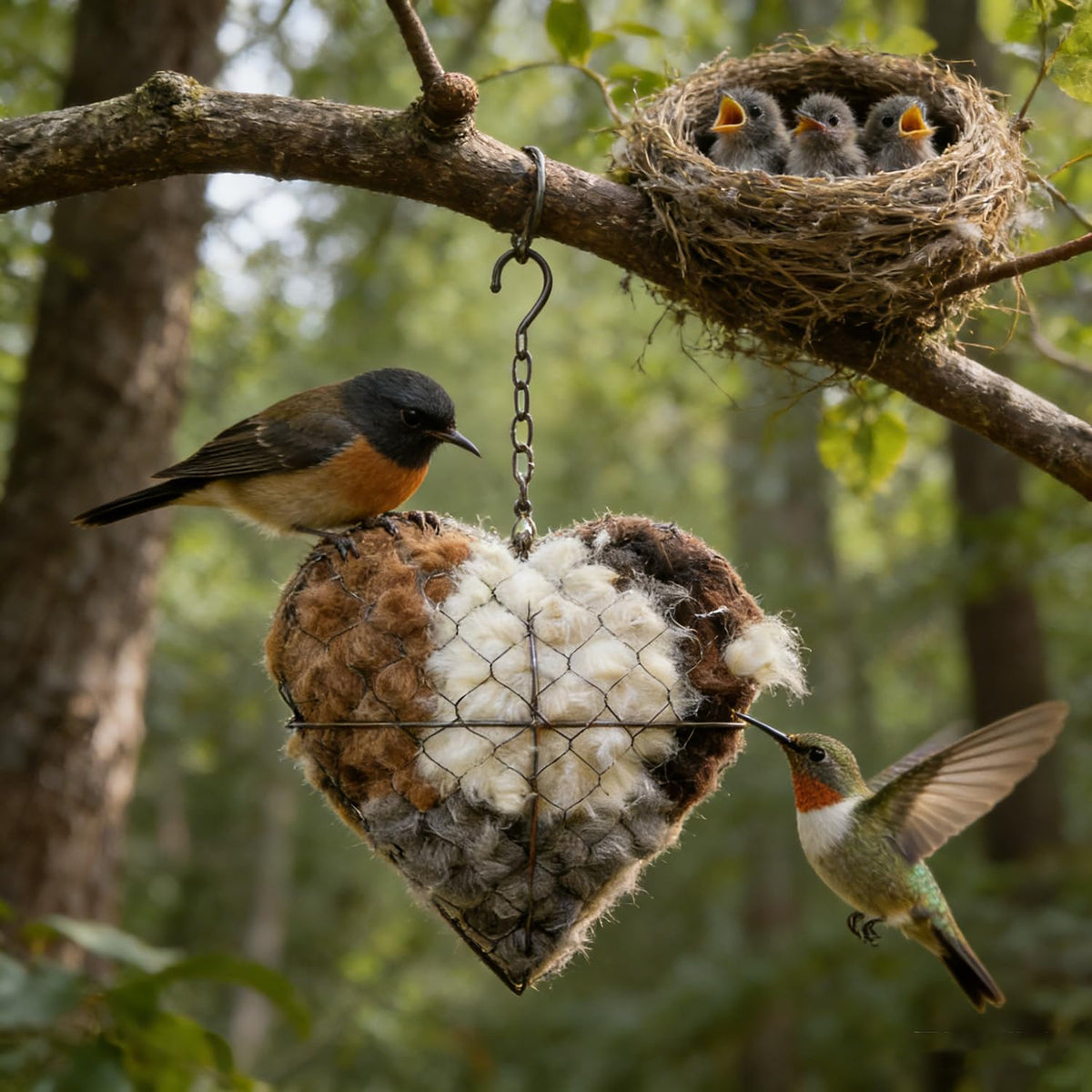 PMDYBY fiber bird nesting heart front view, garden-friendly nesting art for birds
