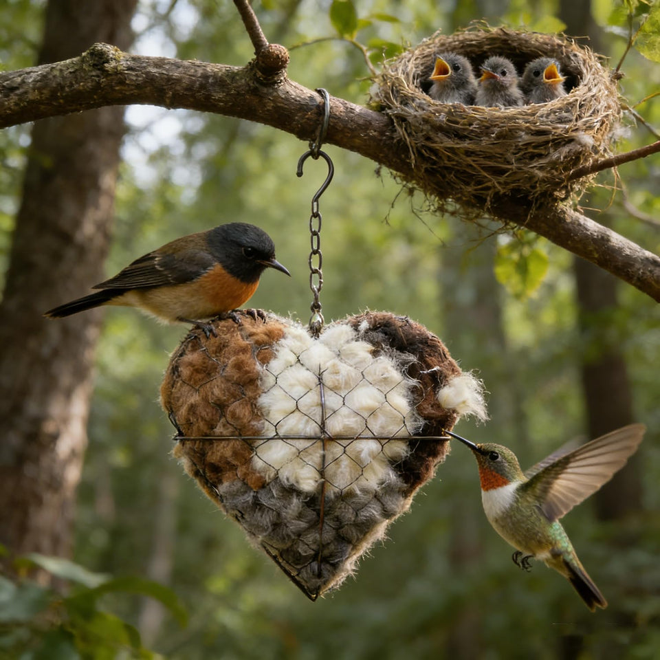 PMDYBY fiber bird nesting heart front view, garden-friendly nesting art for birds